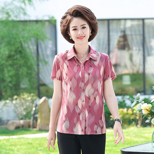 "Mom" short-sleeved shirt chiffon